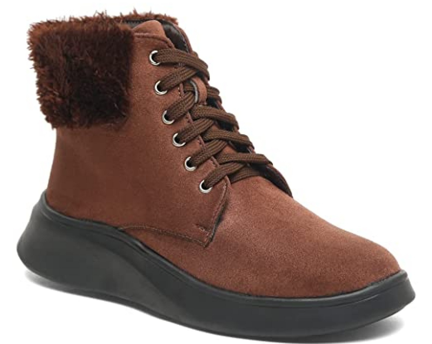 Brown Slipon Side Elastic Back Fur Ankle Length Boots 2
