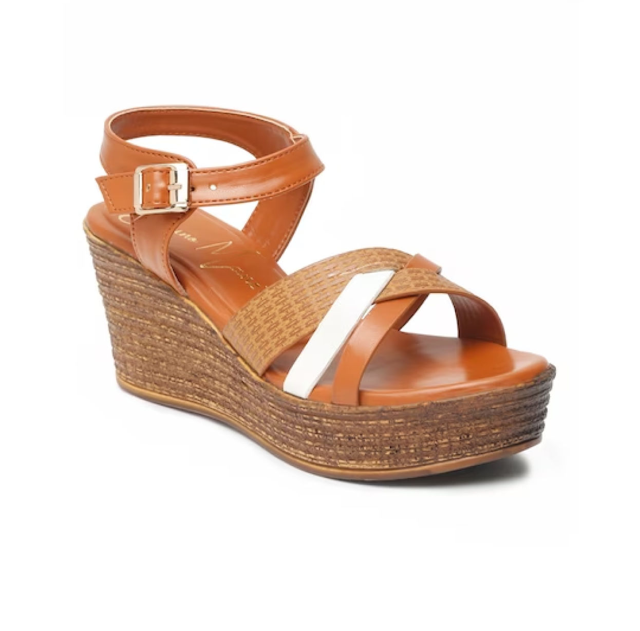 Textured Open Toe Wedges With Ankle Loop