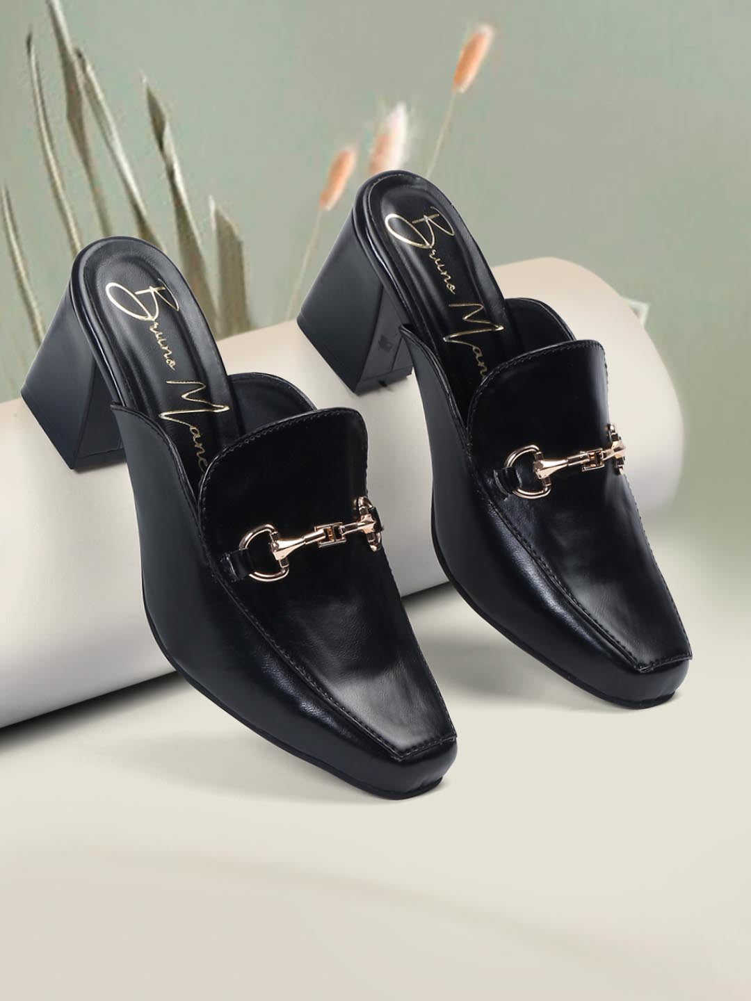 Black leather mules discount heel